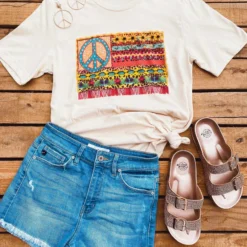 Miss Mud Pie Tees Hippie Peace American Flag Tee - Soft Cream