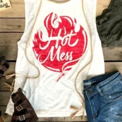 Hot Mess Muscle Tank By Country Deep - Natural Tees