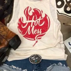 Hot Mess Muscle Tank By Country Deep - Natural Tees