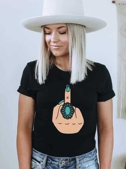 Buckin Barn Turquoise Middle Finger T-shirt 1 Buckin Barn Turquoise Middle Finger T-shirt