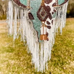 Southern Custom Designs New Arrivals Turquoise And Cow Sassy Steer Fringe Freshie