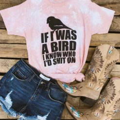 Bling-A-Gogo Tees If I Was A Bird Bleached Tee - Peach