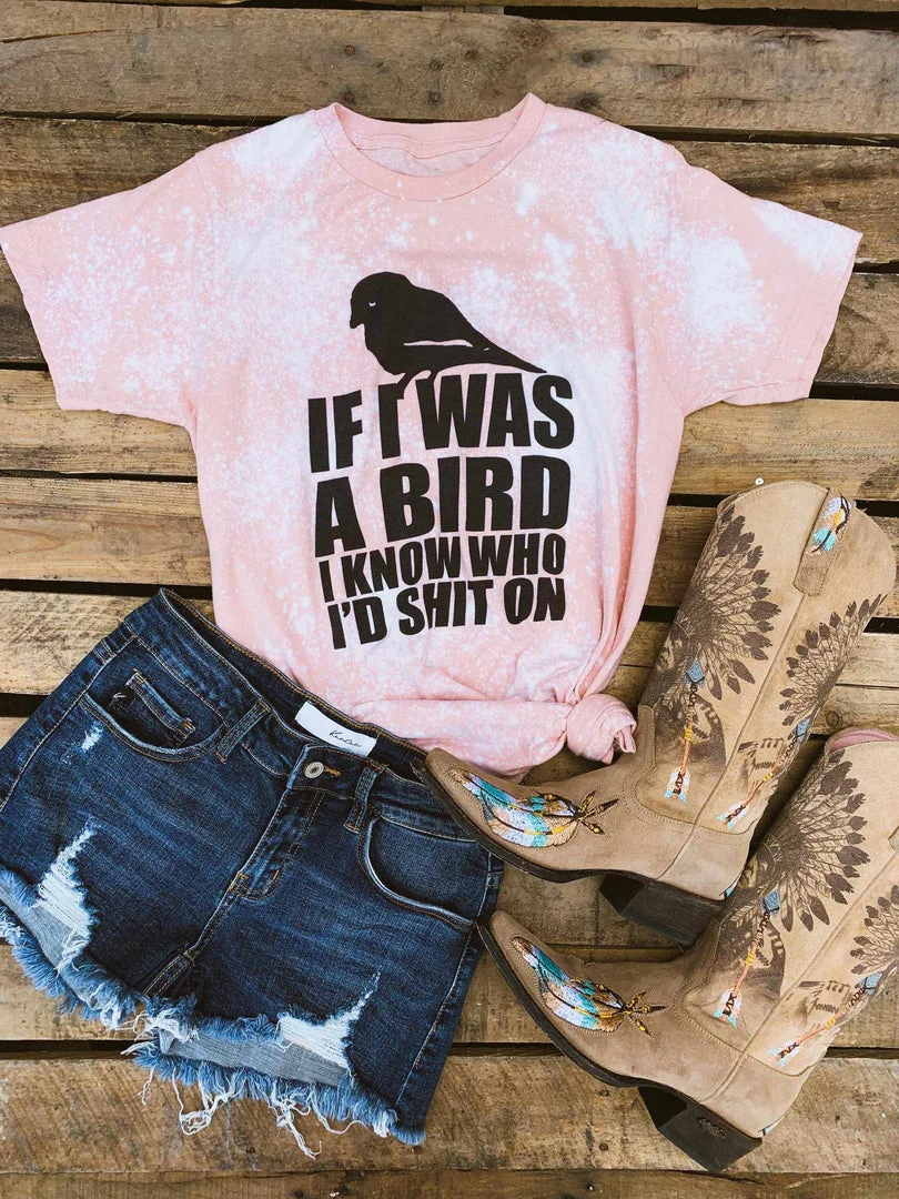 Bling-A-Gogo Tees If I Was A Bird Bleached Tee - Peach 1 Bling-A-Gogo Tees If I Was A Bird Bleached Tee - Peach