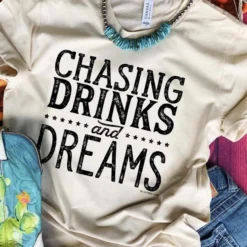 Miss Mud Pie Clothing Chasing Drinks And Dreams T-shirt - Cream