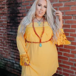 D & J Industries Lace Talk About It Tunic Dress - Mustard Clothing