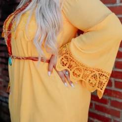 D & J Industries Lace Talk About It Tunic Dress - Mustard Clothing