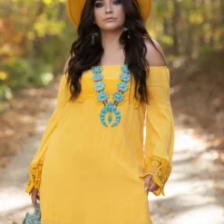 D & J Industries Lace Talk About It Tunic Dress - Mustard Clothing