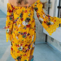 D & J Industries Lace Talk About It Tunic Dress - Mustard Floral