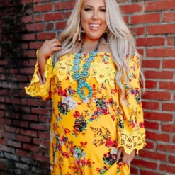 D & J Industries Lace Talk About It Tunic Dress - Mustard Floral