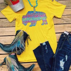 Miss Mud Pie Tees Leopard Buffalo Tee - Mustard