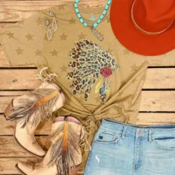 4B Custom Designs LLC Leopard Headdress And Star Tee Clothing