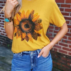Miss Mud Pie Tees Leopard Sunflower Tee - Mustard