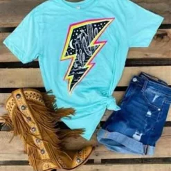 Benita Ceceille Lightning Cactus Tee - Aqua Tees