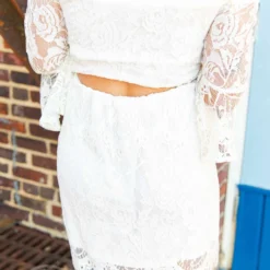 D & J Industries Bridal Locked In Lace Off Shoulder Dress - Ivory With Neutral Lining