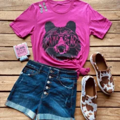 Buckin Barn Mama Bear Tee - Berry Tees