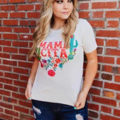 Miss Mud Pie Tees Mamacita With Cactus Tee - Cream