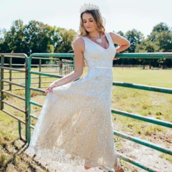 D & J Industries Maxi Champagne Sequin Dress