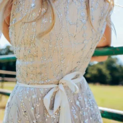 D & J Industries Maxi Champagne Sequin Dress