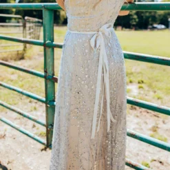 D & J Industries Maxi Champagne Sequin Dress