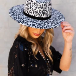 Luxe Apparel Nashville Wide Brim Hat - Snow Leopard
