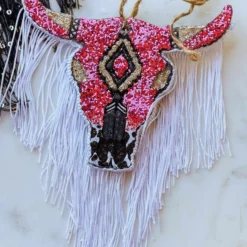 Southern Custom Designs New Arrivals Pink Glitter And Fringe Steer Freshie