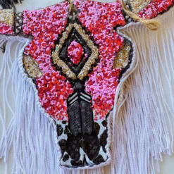 Southern Custom Designs New Arrivals Pink Glitter And Fringe Steer Freshie