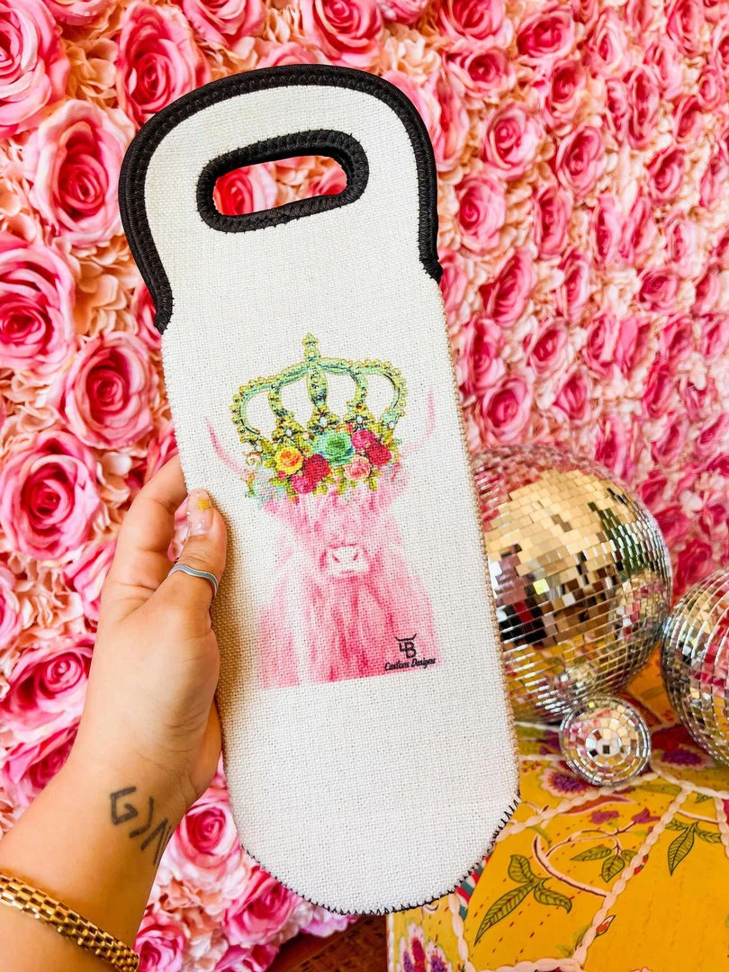4B Custom Designs LLC Pink Princess Highland Wine Bottle Koozie 1 4B Custom Designs LLC Pink Princess Highland Wine Bottle Koozie