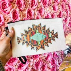 4B Custom Designs LLC New Arrivals Leopard Aztec Makeup Bag