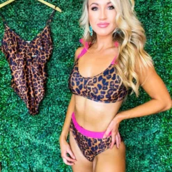 Sylon Fashion Co, Ltd Bikini Bottom High Waisted Leopard With Pink