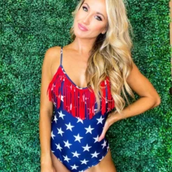 Sylon Fashion Co, Ltd One Piece American Flag Fringe Swimsuit New Arrivals