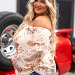 D & J Industries Co., LTD. Sequin Talk About It — Bell Sleeve Top In Rose Gold