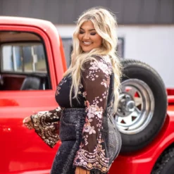 D & J Industries Co., LTD. Keep On Rollin Sequin Bodysuit - Black And Rose Gold Clothing