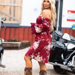 D & J Industries Lace Talk About It Tunic Dress, Lined - Wine Floral New Arrivals