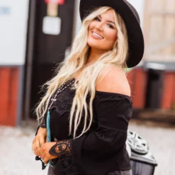 D & J Industries Lace Talk About It Top - Black