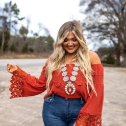 D & J Industries Lace Talk About It — Lace Top In Red