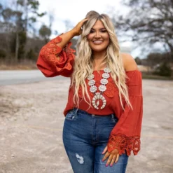 D & J Industries Lace Talk About It — Lace Top In Red