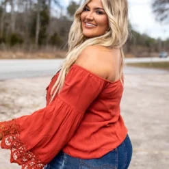 D & J Industries Lace Talk About It — Lace Top In Red