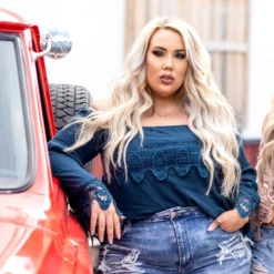 D & J Industries Lace Talk About It Top - Evergreen