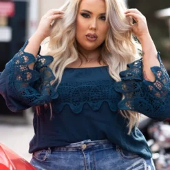 D & J Industries Lace Talk About It Top - Evergreen