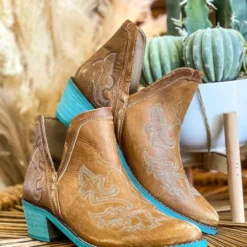 Alig Tannery Liz Embroidered Dream Leather Bootie In Brown Footwear