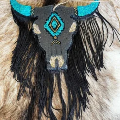 Southern Custom Designs Black And Turquoise Sassy Steer Fringe Freshie