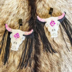 Southern Custom Designs Pink And Black Steer Fringe Vent Clip Freshie Accessories