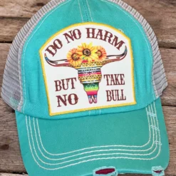 Southern Grace Do No Harm Serape Bull Distressed Turquoise Hat