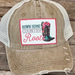 Southern Grace Down Home Country Roots Patch Distressed Tan Hat