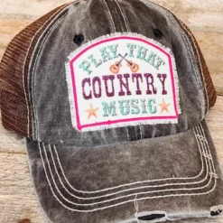 Southern Grace New Arrivals Play That Country Music Distressed Brown Mesh Hat