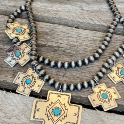 Southern Grace Ranch Raised Silver Cross Navajo Pearls Necklace New Arrivals