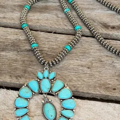 Southern Grace I've Been Jaded Turquoise Stone Squash Blossom Necklace