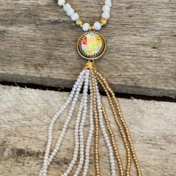 Southern Grace Crash My Party Iridescent Oval Crystal Beaded Gold Chain Necklace