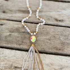 Southern Grace Crash My Party Iridescent Oval Crystal Beaded Gold Chain Necklace