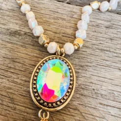 Southern Grace Crash My Party Iridescent Oval Crystal Beaded Gold Chain Necklace